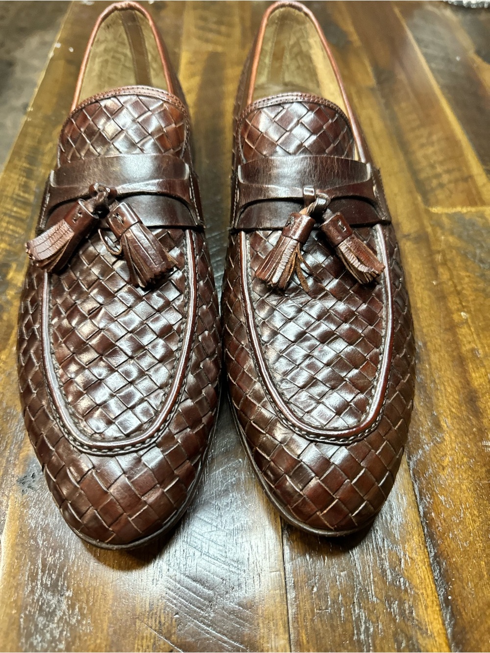 Magnanni Dark Brown Woven Leather Tassel Loafers size 9.5